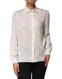Dolce & Gabbana White Silk Long Sleeves Collared Shirt Women's Top