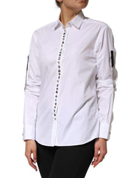Dolce & Gabbana White Crystal Embellished Collared Shirt Women's Top