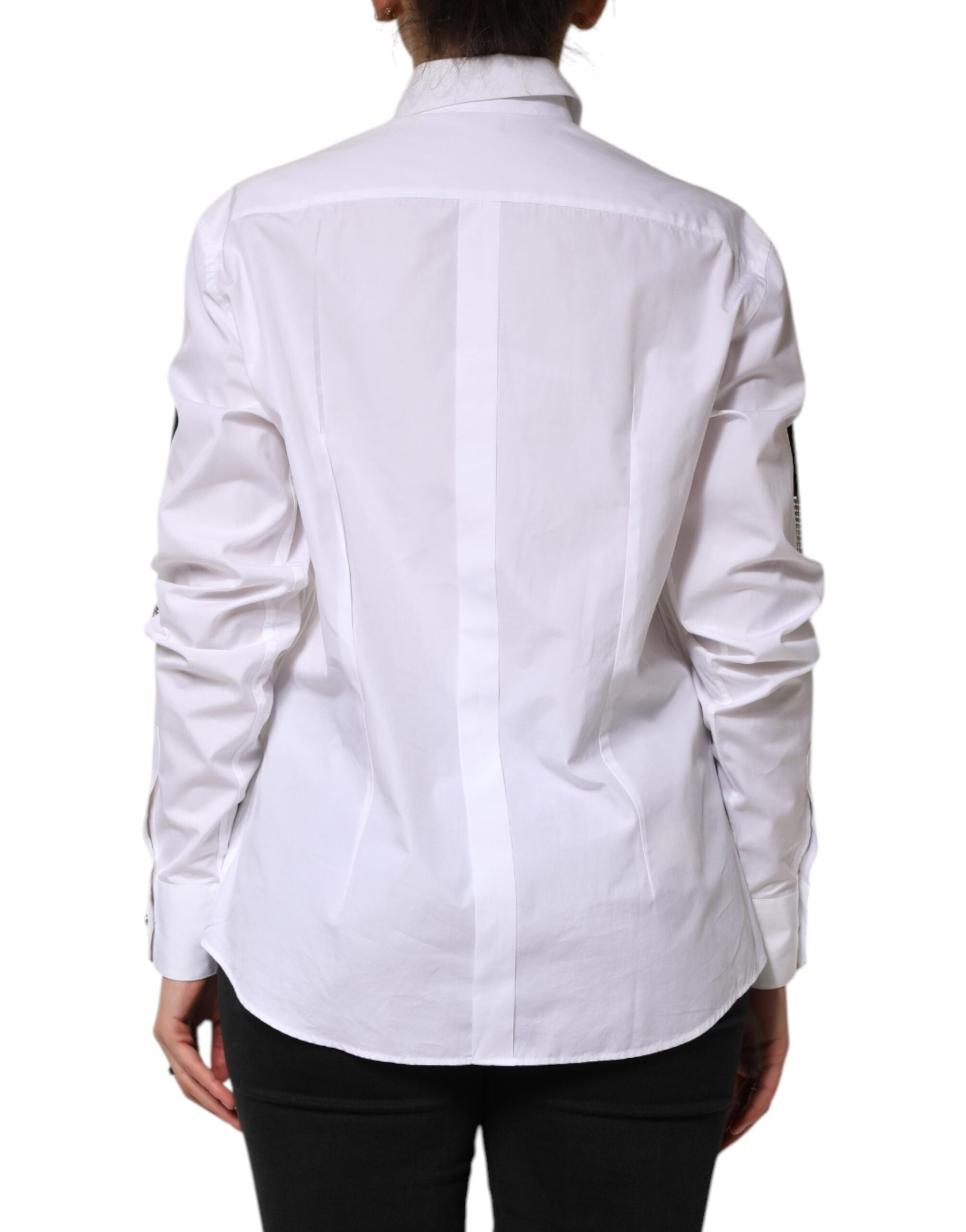 Dolce & Gabbana White Crystal Embellished Collared Shirt Women's Top