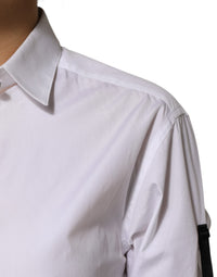 Dolce & Gabbana White Crystal Embellished Collared Shirt Women's Top
