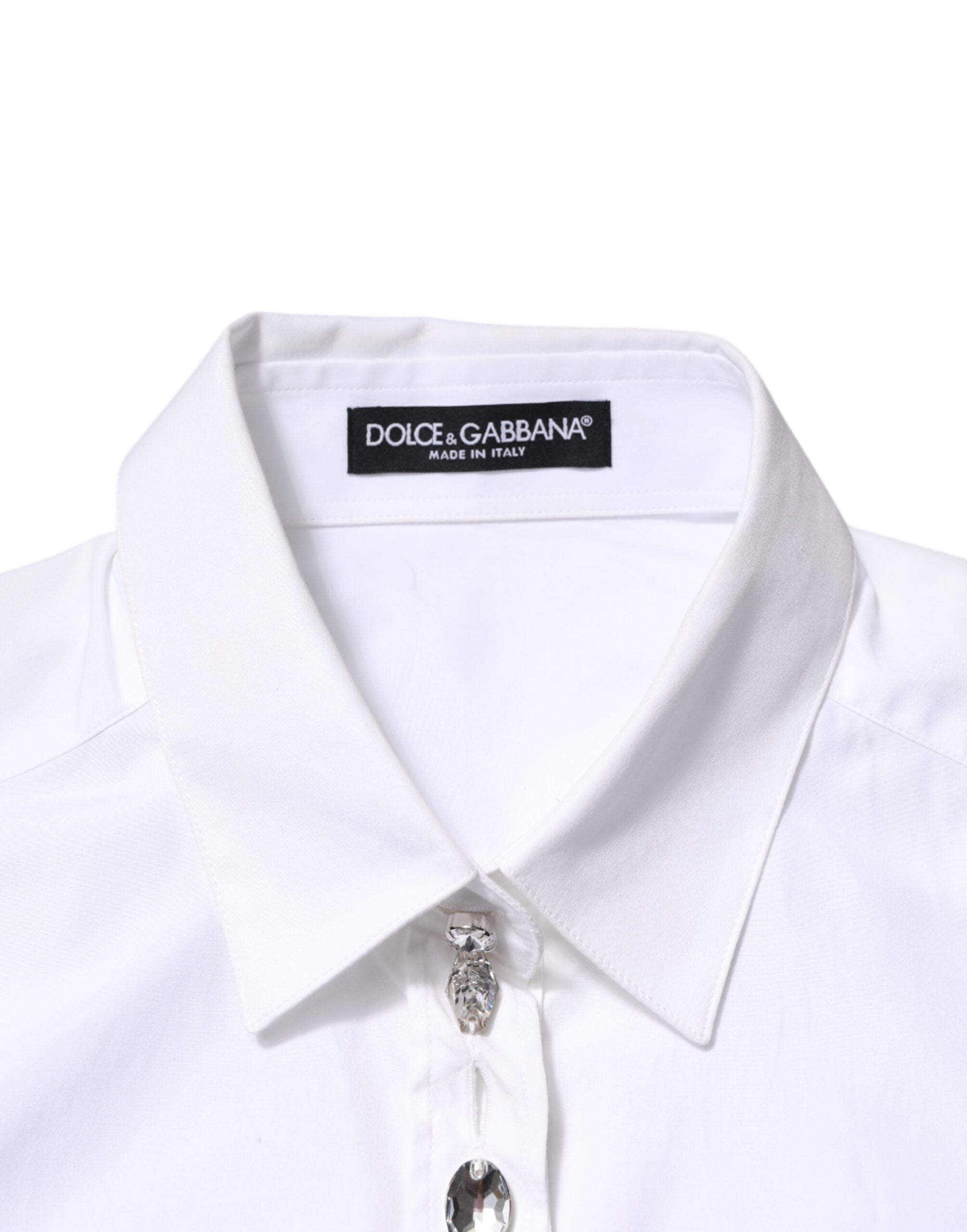 Dolce & Gabbana White Crystal Embellished Collared Shirt Women's Top