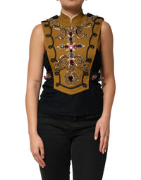 Dolce & Gabbana Dolce & Gabbana Yellow Crystal Cross Runway Vest Jacket Women's Top (Pre-Loved)