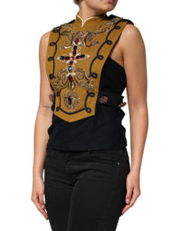 Dolce & Gabbana Dolce & Gabbana Yellow Crystal Cross Runway Vest Jacket Women's Top (Pre-Loved)