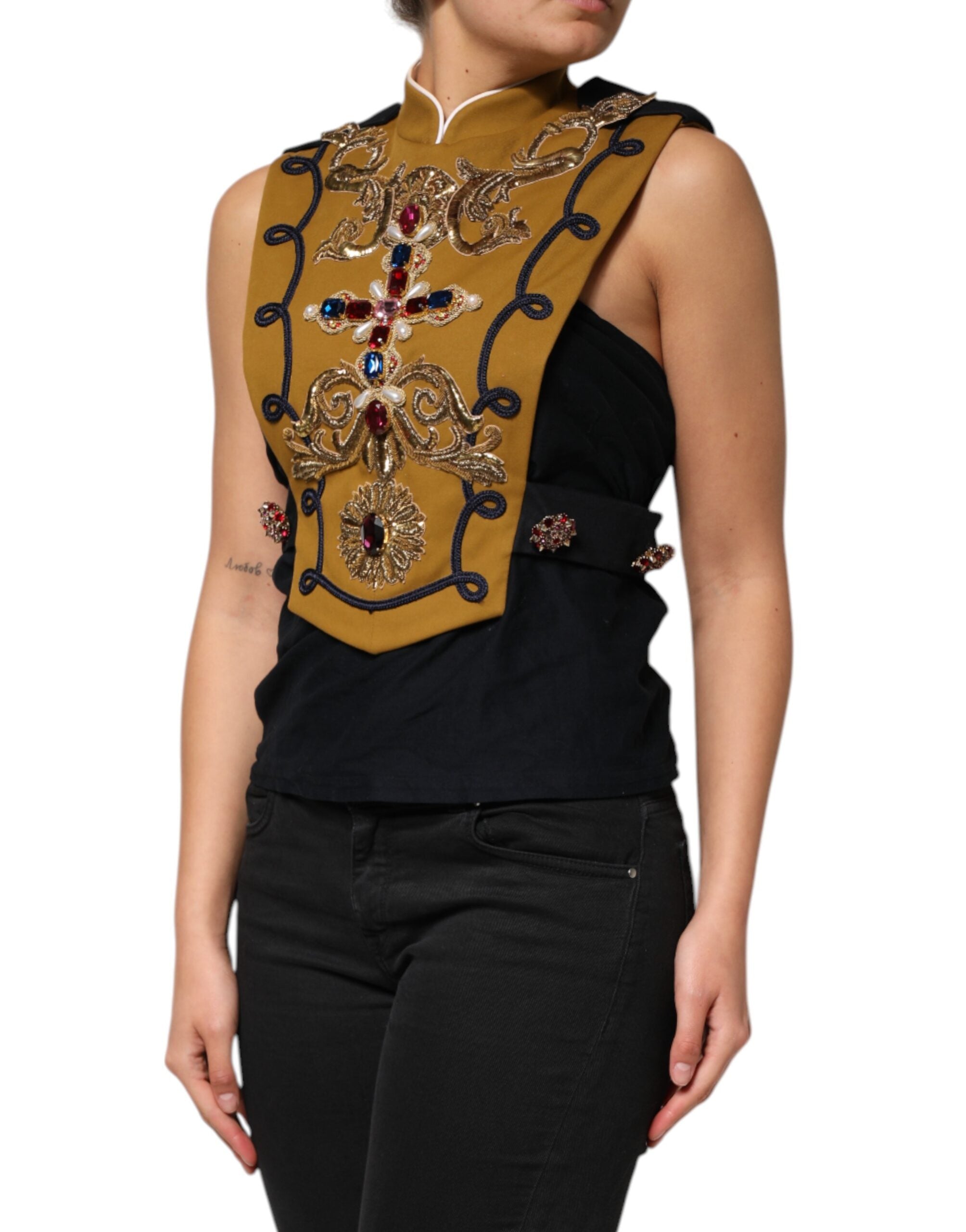 Dolce & Gabbana Dolce & Gabbana Yellow Crystal Cross Runway Vest Jacket Women's Top (Pre-Loved)