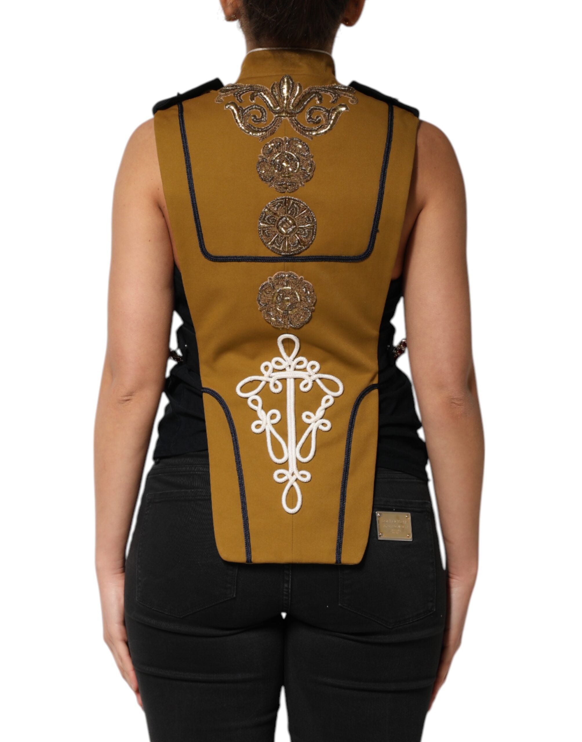 Dolce & Gabbana Dolce & Gabbana Yellow Crystal Cross Runway Vest Jacket Women's Top (Pre-Loved)