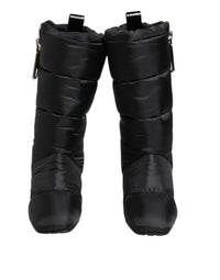 Dolce & Gabbana Black Padded Mid Calf Logo Heel Boots Women's Shoes