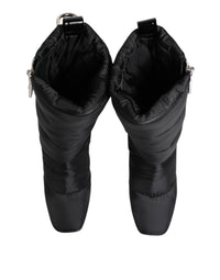Dolce & Gabbana Black Padded Mid Calf Logo Heel Boots Women's Shoes