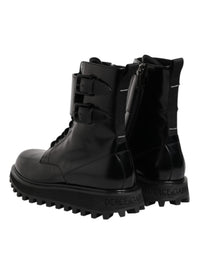 Dolce & Gabbana Black Leather Lace Up Mid Calf Boots Men's Shoes