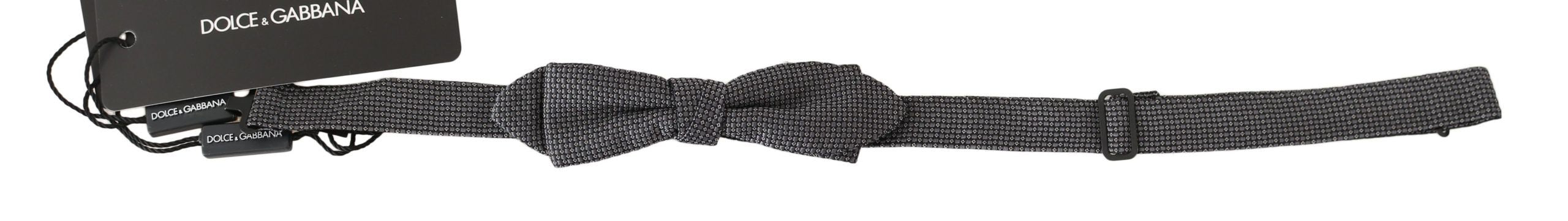 Dolce & Gabbana Dolce & Gabbana Gray Patterned Silk Adjustable Neck Bow Tie Men's Papillon