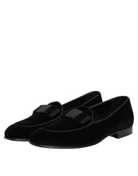 Dolce & Gabbana Black Velvet Loafers Formal Men Dress Men's Shoes