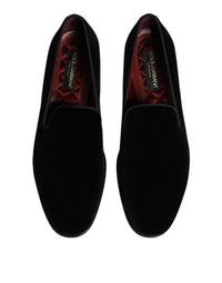 Dolce & Gabbana Black Velvet Slip On Loafers Men Formal Men's Shoes