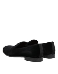 Dolce & Gabbana Black Velvet Slip On Loafers Men Formal Men's Shoes