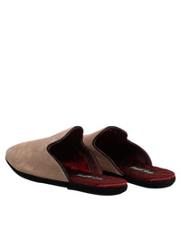 Dolce & Gabbana Dolce & Gabbana Beige Suede Leather Slides Flat Slipper Men's Shoes