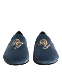 Dolce & Gabbana Blue Velvet DG Logo Loafers Formal Men's Shoes