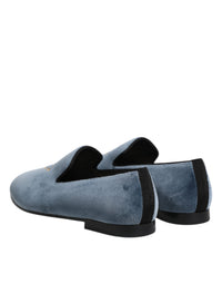 Dolce & Gabbana Blue Velvet DG Logo Loafers Formal Men's Shoes
