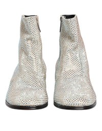 Dolce & Gabbana White Strass DG Logo Heels Ankle Boots Men's Shoes