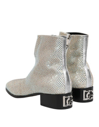 Dolce & Gabbana White Strass DG Logo Heels Ankle Boots Men's Shoes