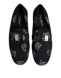Dolce & Gabbana Blue Logo Cotton Loafers Formal Dress Men's Shoes