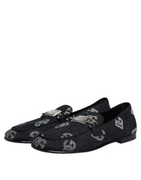 Dolce & Gabbana Blue Logo Cotton Loafers Formal Dress Men's Shoes