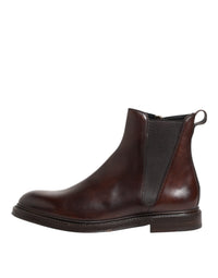 Dolce & Gabbana Brown Chelsea Leather Mid Calf Boots Men's Shoes