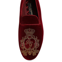 Dolce & Gabbana Red Velvet Gold Crown Mens Loafers Men's Shoes