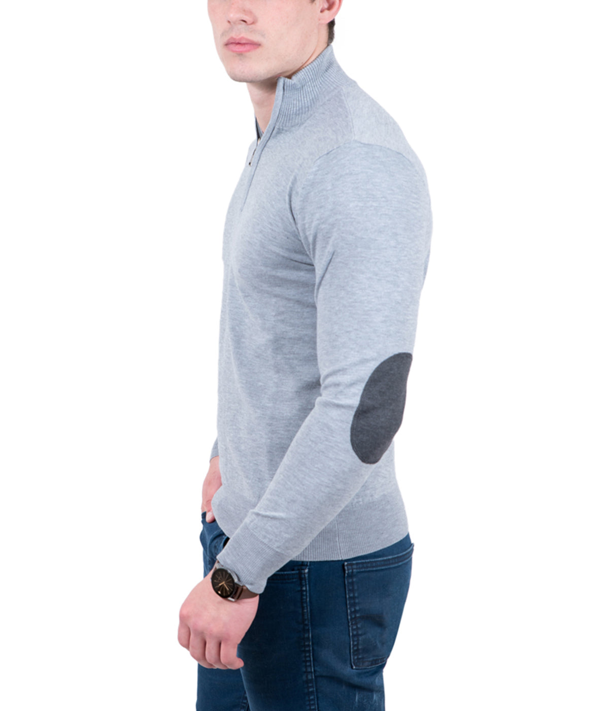 Real Cashmere Light Grey Half Zip Fine Cashmere Blend Mens Sweater