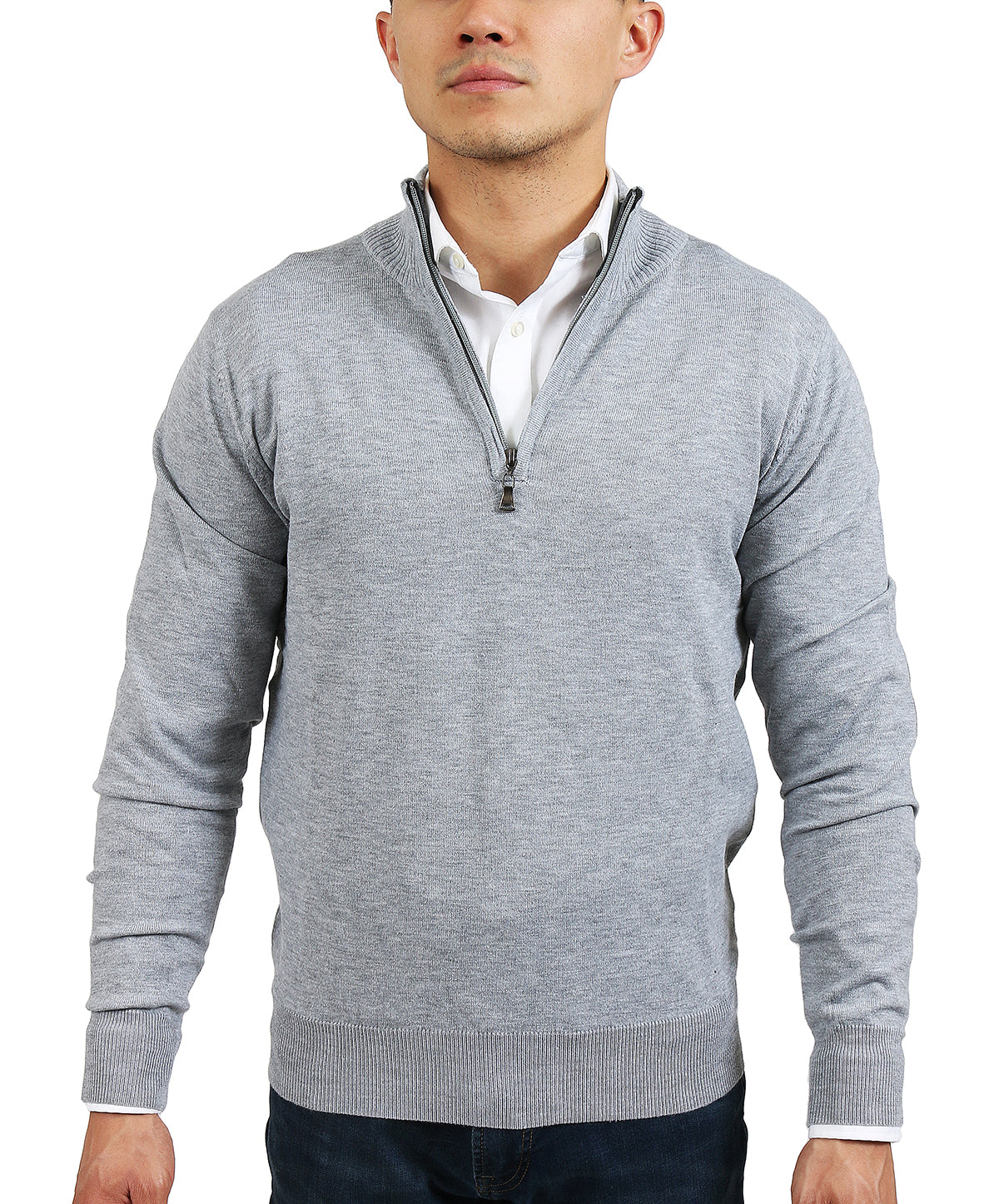 Real Cashmere Light Grey Half Zip Fine Cashmere Blend Mens Sweater