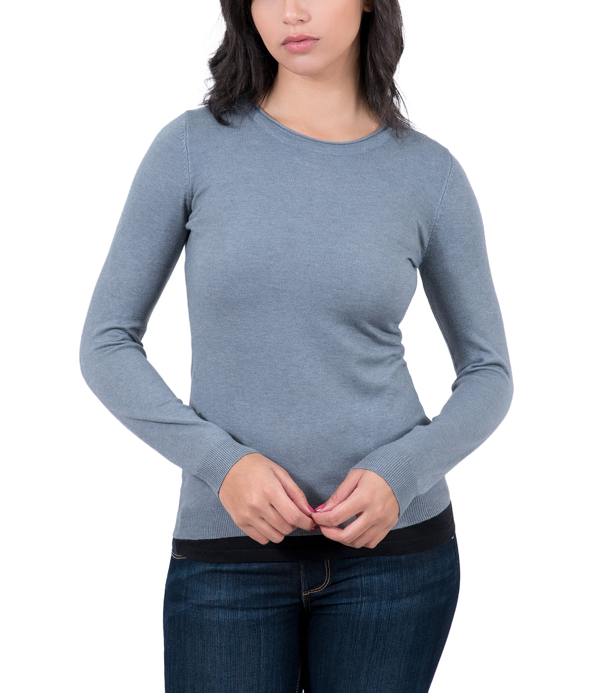 Real Cashmere Grey Crewneck Cashmere Blend WomensSweater
