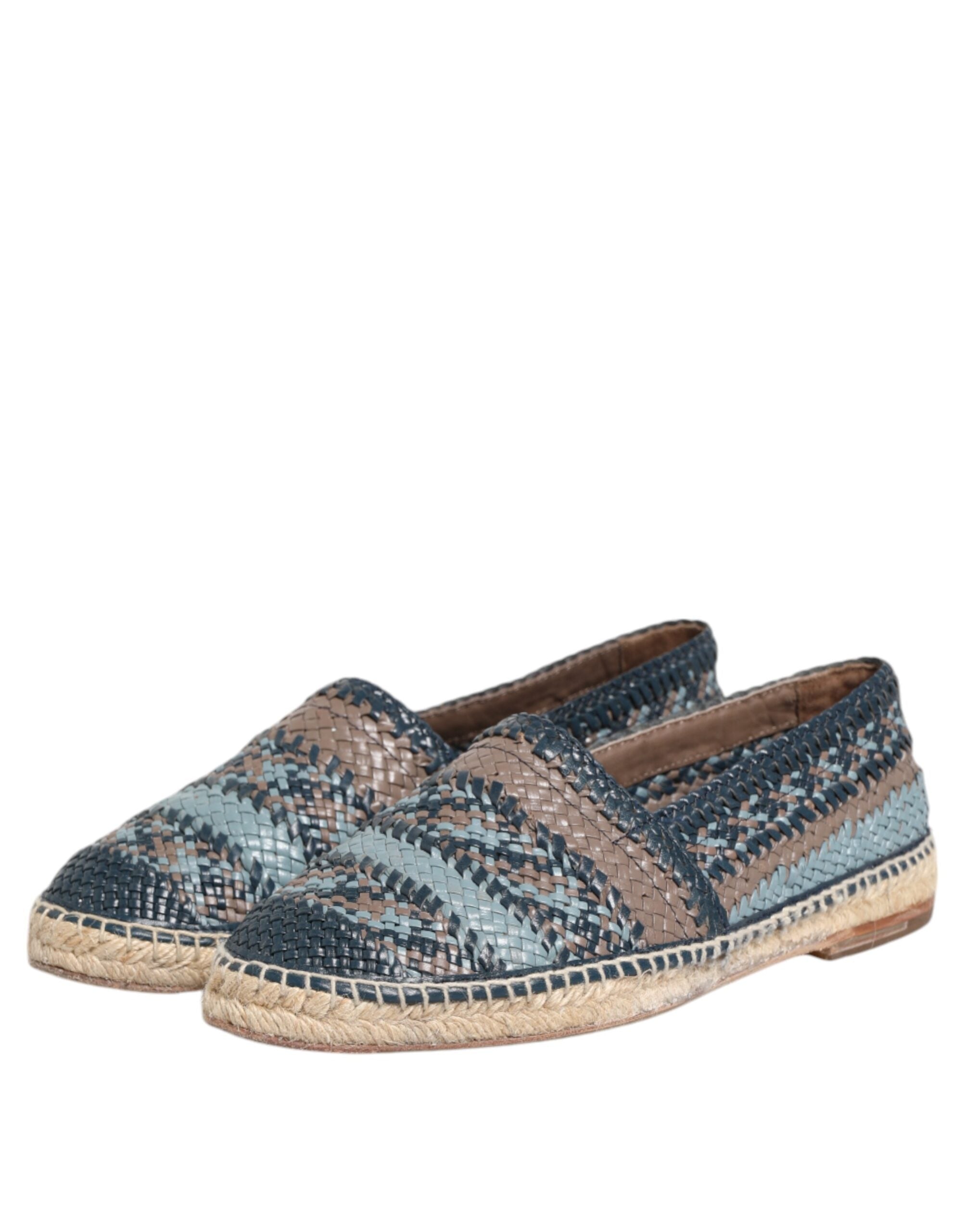 Dolce & Gabbana Dolce & Gabbana Blue Gray Woven Leather Buffalo Espadrille Men's Shoes