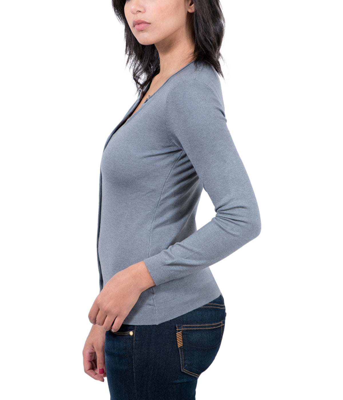 Real Cashmere Grey Cashmere Blend WomensCrewneck Cardigan