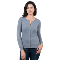 Real Cashmere Grey Cashmere Blend WomensCrewneck Cardigan