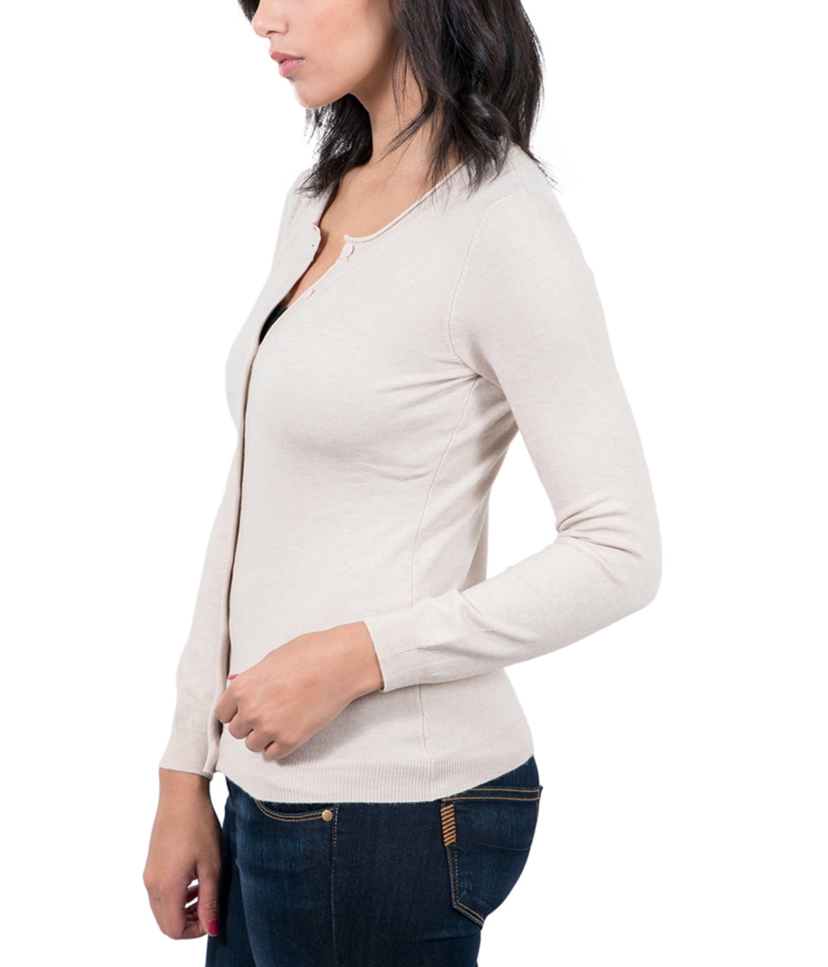 Real Cashmere Beige Cashmere Blend Womenscrewneck Cardigan
