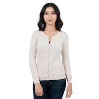 Real Cashmere Beige Cashmere Blend Womenscrewneck Cardigan