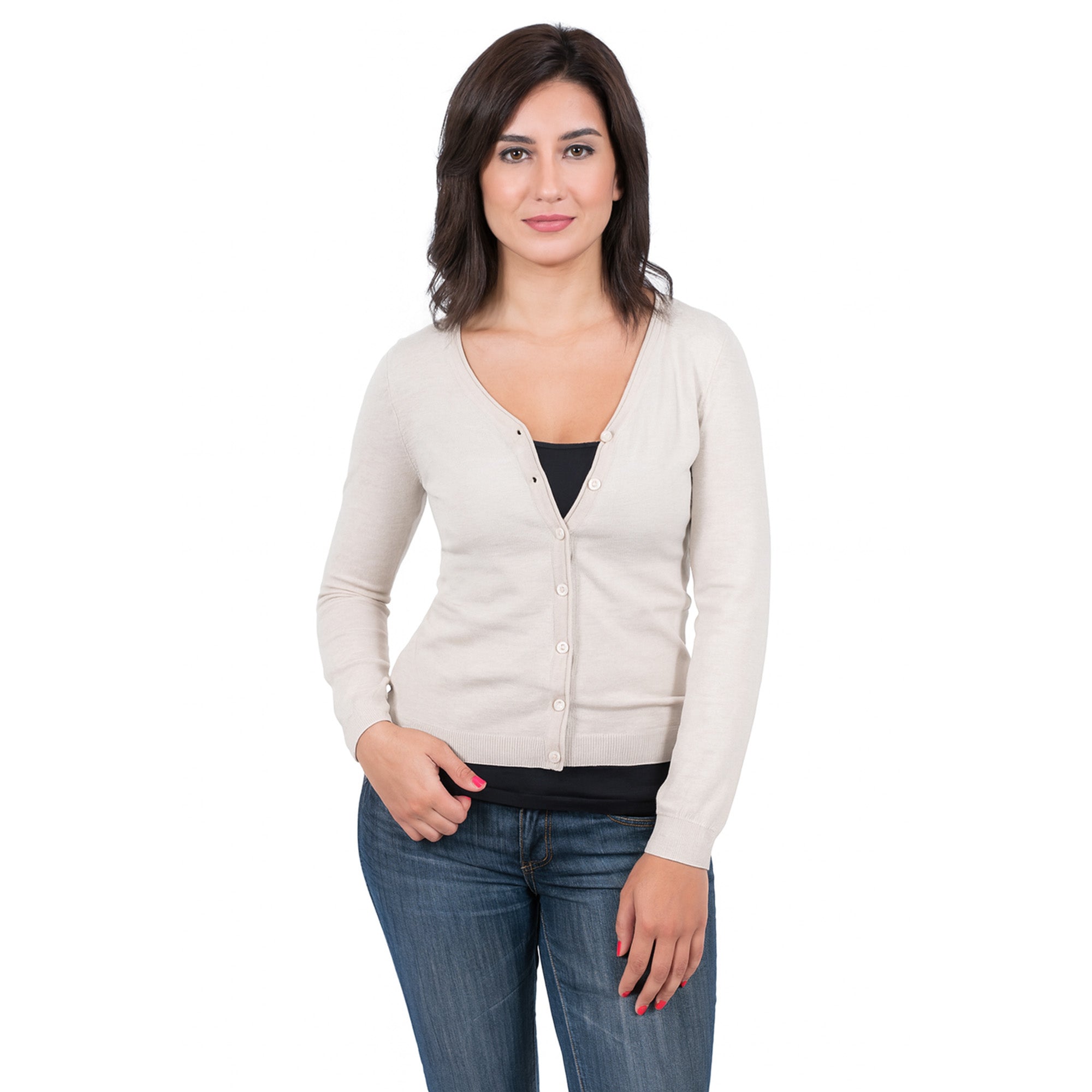 Real Cashmere Beige Cashmere Blend WomensV-Neck Cardigan