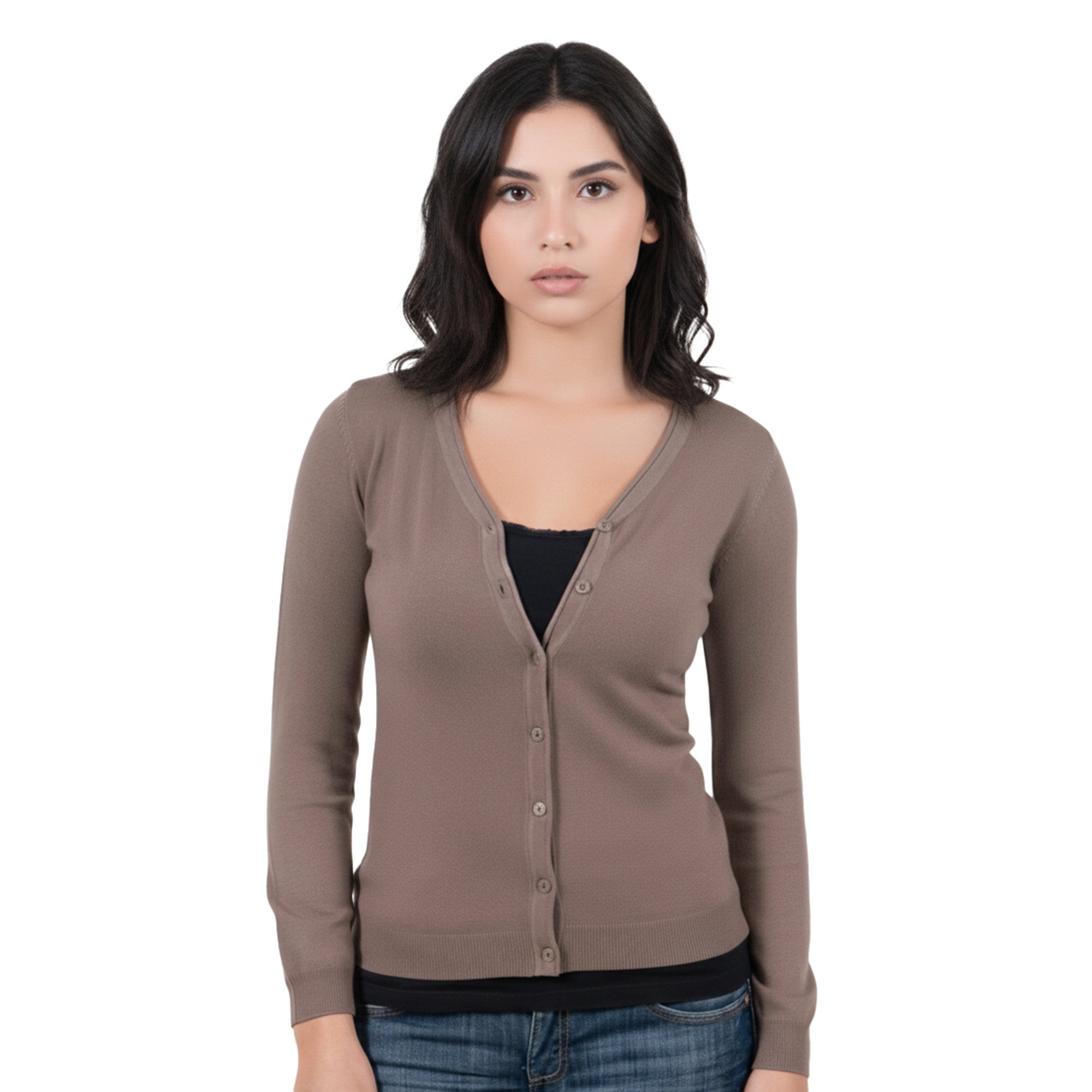 Real Cashmere Brown Cashmere Blend WomensV-neck Cardigan