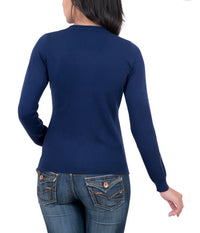 Real Cashmere Navy Blue Cashmere Blend WomensV-Neck Cardigan