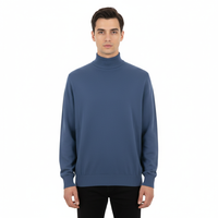 Cotton-Modal Blend Mock Neck Big Mens Navy Blue Sweater by Real Cashmere