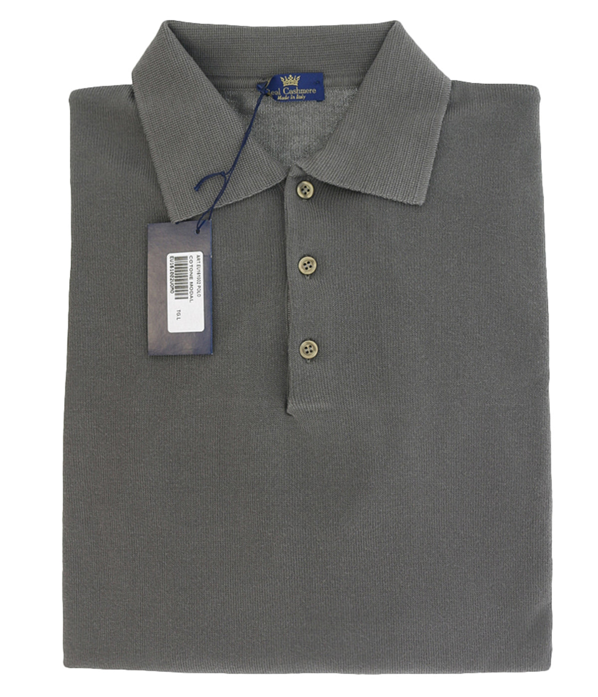 Cotton-Modal Blend Polo Big Mens Taupe Sweater by Real Cashmere