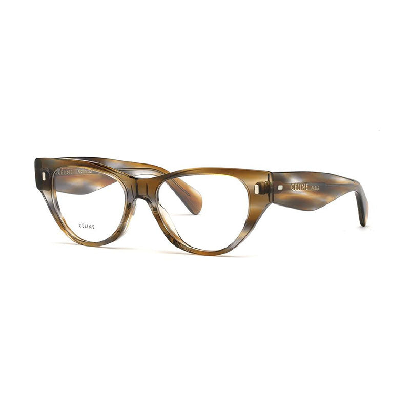 Celine Eyeglasses Cat Eye Full Rim, ColoRed Havana Frame and Clear Demo Lenses Lens CL50012I055