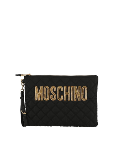 Moschino Womens Logo Quilted Nylon Wristlet