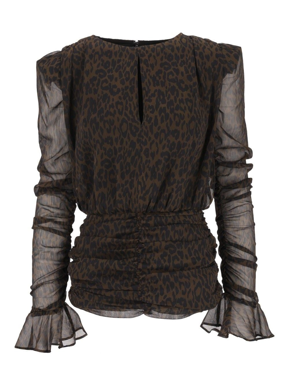 Rotate Women Ruched Leopard-Print Mini Dress