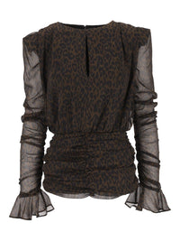 Rotate Women Ruched Leopard-Print Mini Dress