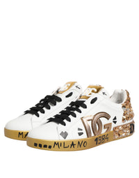 Dolce & Gabbana White Gold Crystal Portofino Sneakers Men's Shoes