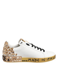 Dolce & Gabbana White Gold Crystal Portofino Sneakers Men's Shoes