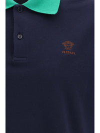 Versace Men Polo In Cotton Piqué With Embroidery