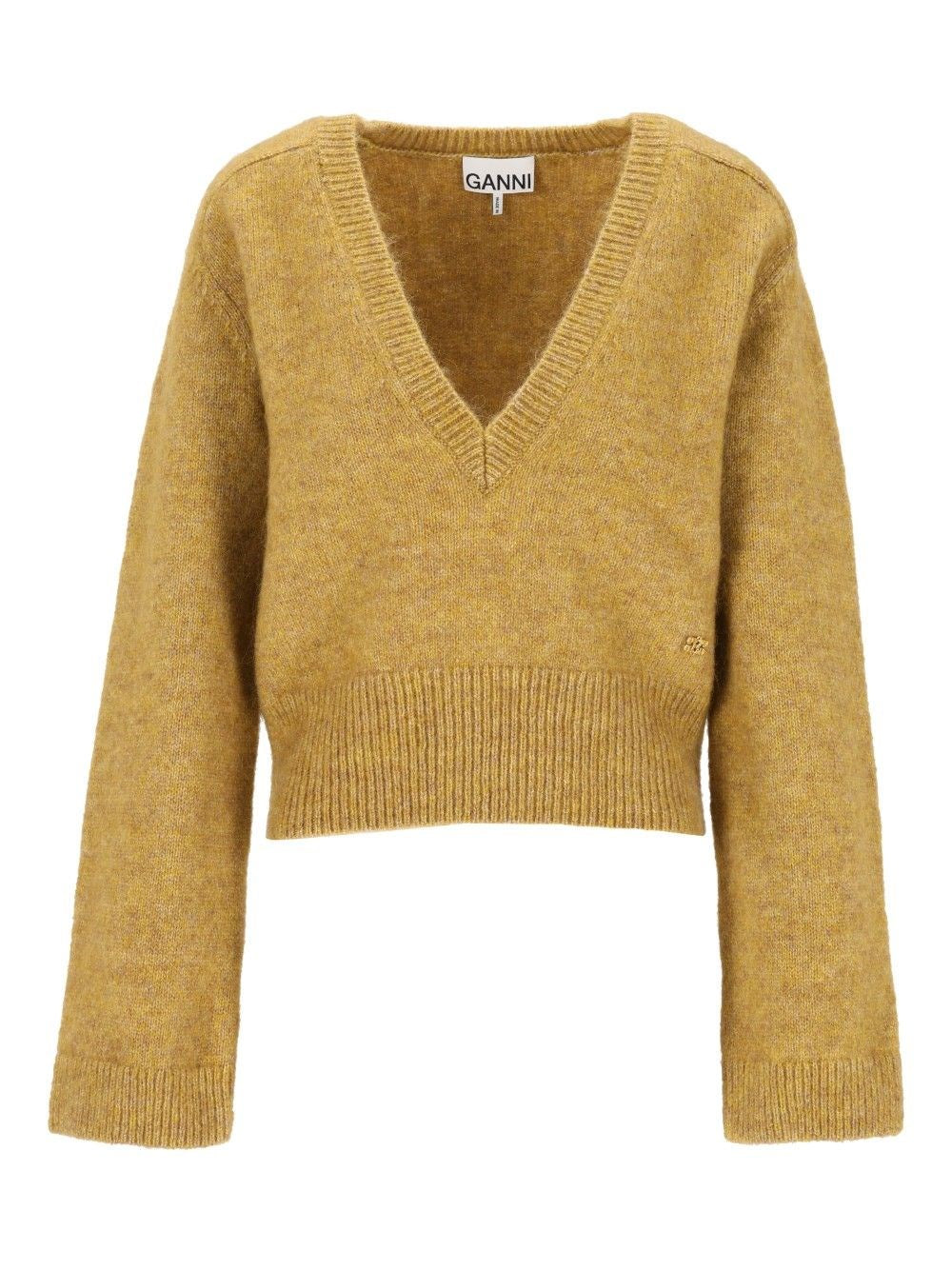Ganni Women Melange Mohair Deep V-Neck