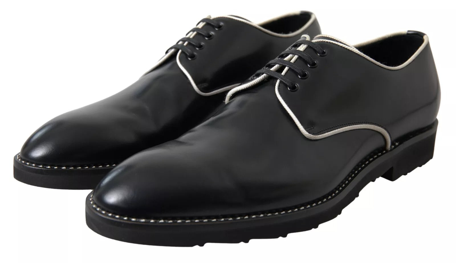 Dolce & Gabbana Dolce & Gabbana Black White Leather Formal Dress Men's Shoes