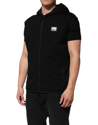 Dolce & Gabbana Black Sleeveless Hooded Logo Plaque Men's Jacket
