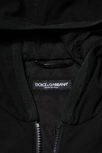 Dolce & Gabbana Black Sleeveless Hooded Logo Plaque Men's Jacket