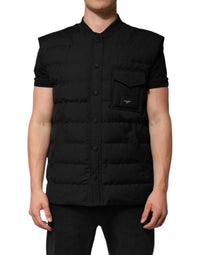Dolce & Gabbana Black Sleeveless Parka Logo Plaque Men's Jacket